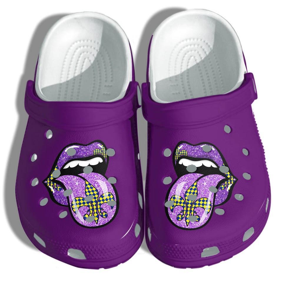 Purple Lip Crocs Clog Shoes  Mardi Gras in New Orleans 2021 Shoes Gifts For Girl Women